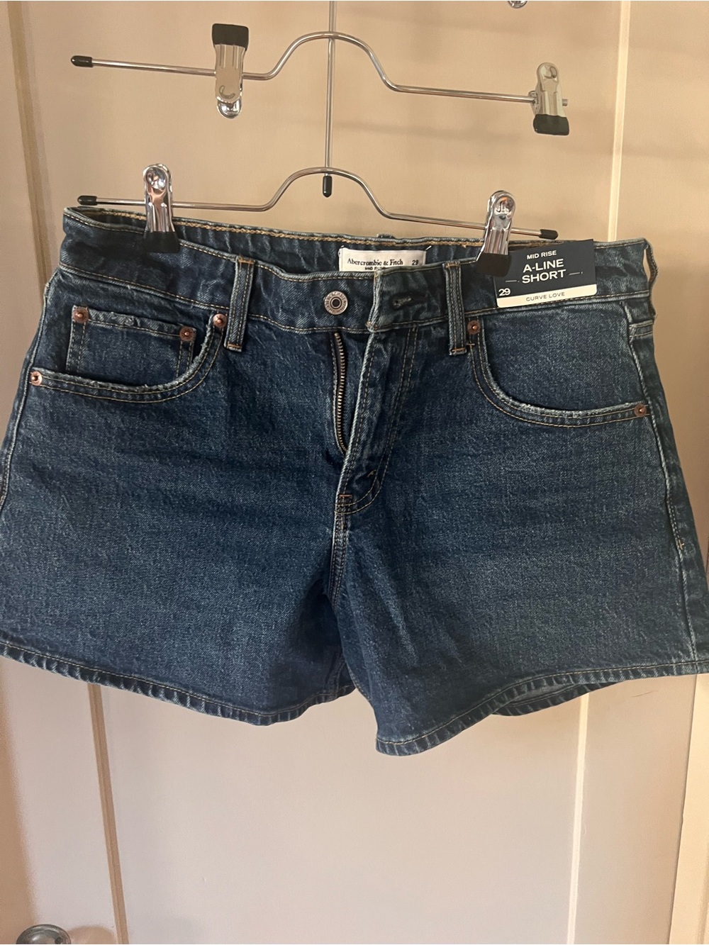 Abercrombie & Fitch Dark Blue Denim A-Line Mid-Rise Shorts Curve Love